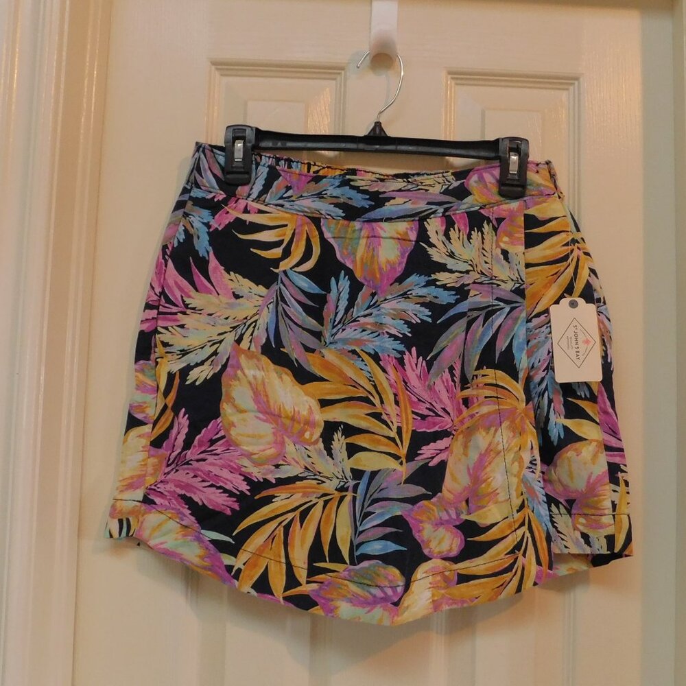 ST. JOHN’S BAY Womens Linen Blend Wrap Skort Tropical Multicolor Size 14…